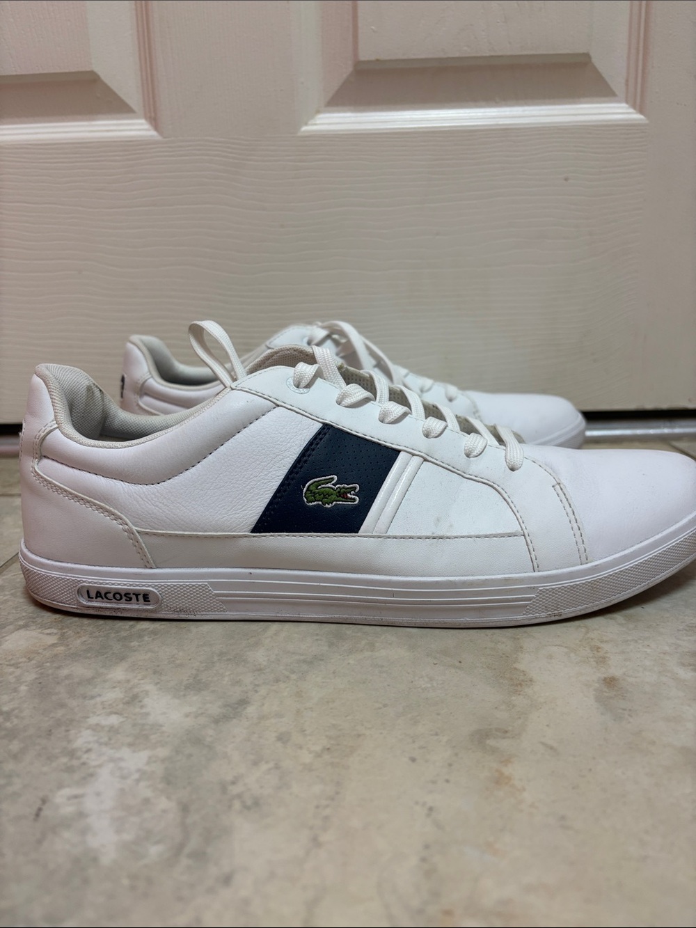 Lacoste White Low-Top Sneakers with Navy Panel and Green Croc